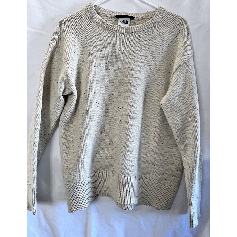 The North Face Womens Speckled Knit Crewneck Sweater Med Cream Wool Blend Casual